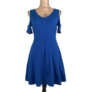 New York & Company Cobalt Blue Cold Shoulder Dress Flattering Fit & Flare Design
